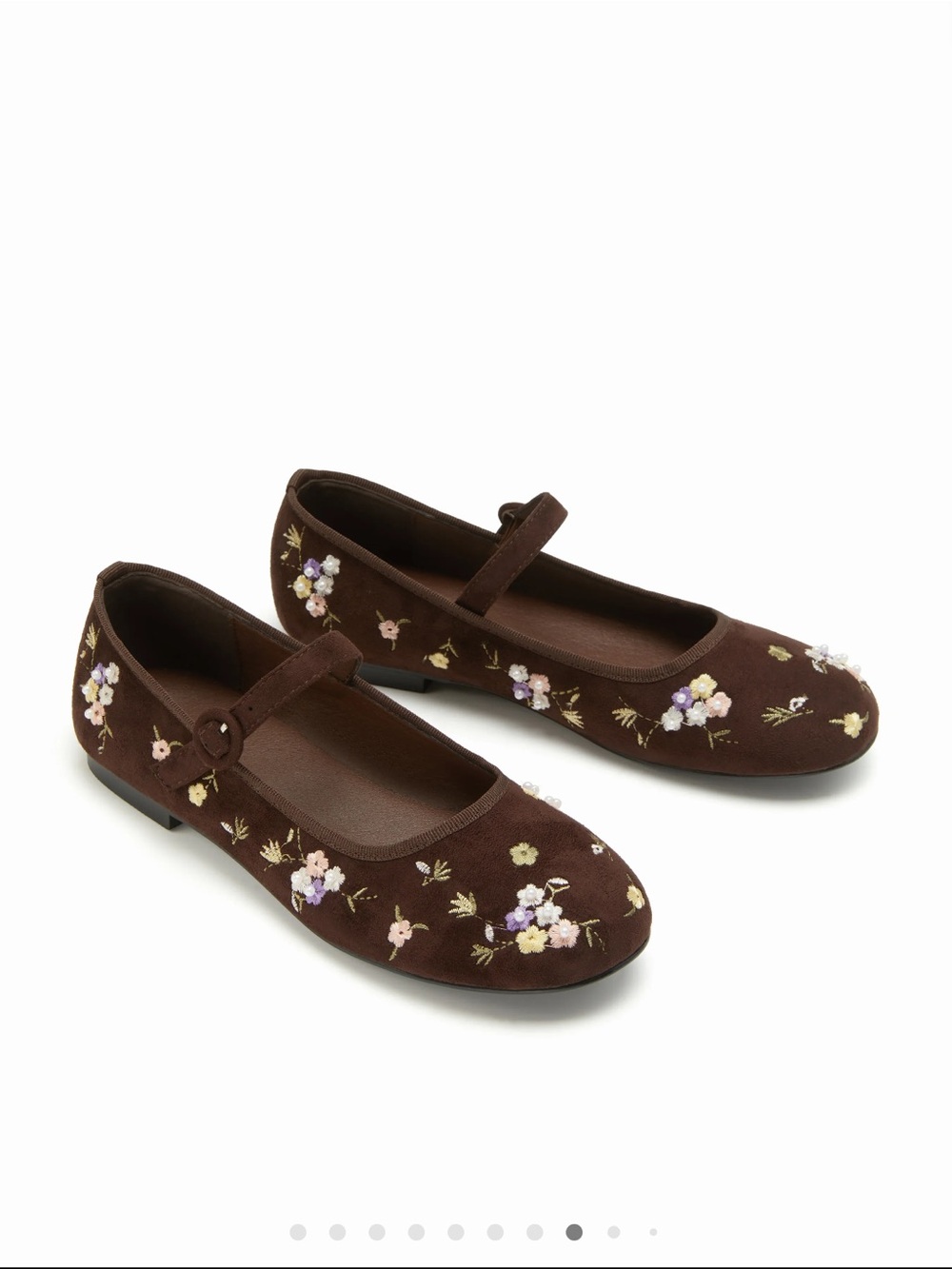 Cider Brown Floral Embroidered Mary Jane Flats - Picture 3 of 3